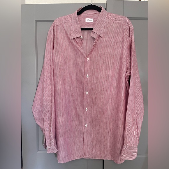 Brioni 3XL Red Striped Linen Button Down Shirt - Picture 2 of 8